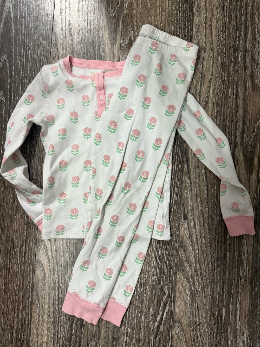 The Beaufort Bonnet Company White and Pink Floral Girls Pajama Set